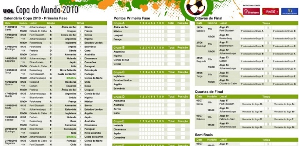 UOL Esporte disponibiliza tabela da Copa para download - 05/02