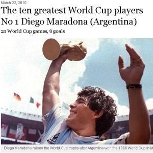 Jornal ingls The Times elegeu Maradona como o melhor jogador da histria das Copas do Mundo