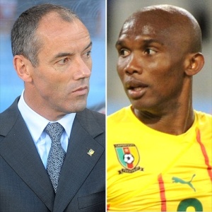 Paul Le Guen (e) e Samuel Eto'o, técnico e atacante da seleção de Camarões, respectivamente