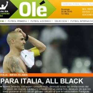 Jornal argentino Ol lembrou do apelido da seleo neozelandesa, All Whites: Para a Itlia, All Black