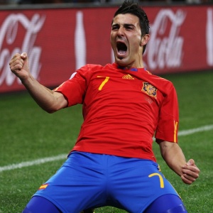Atacante espanhol David Villa comemora um de seus cinco gols na Copa do Mundo da frica do Sul