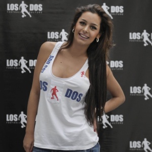 Modelo paraguaia Larissa Riquelme participa de um evento promocional na cidade de So Paulo